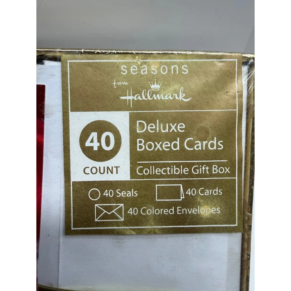 Hallmark Seasons Deluxe Boxed Christmas Cards 40 Count Santa Claus Gold Seals